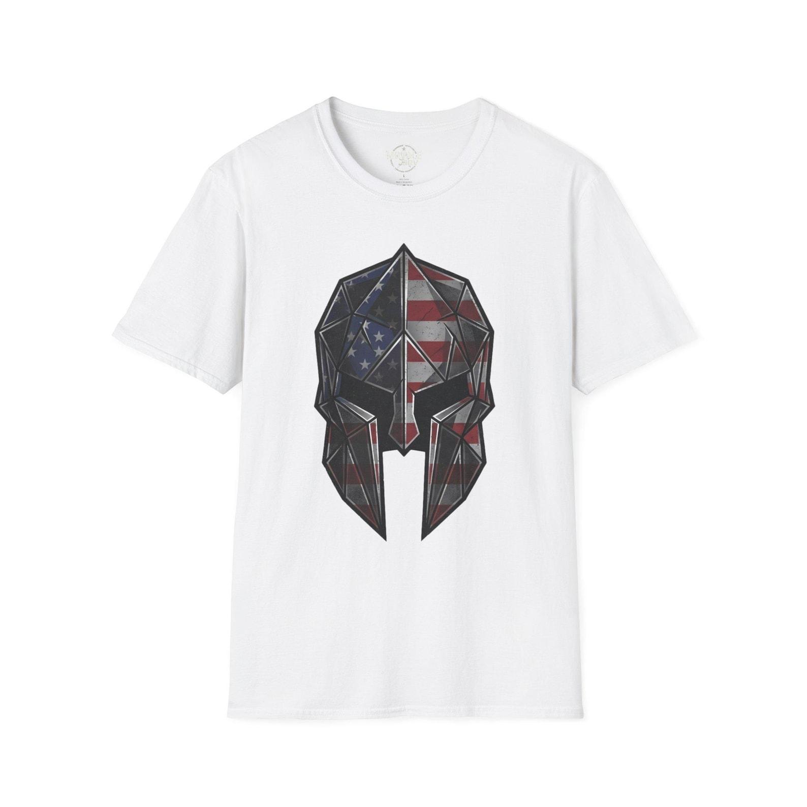 American Flag Spartan Helmet T-Shirt | Patriotic Warrior Tee 4XL
