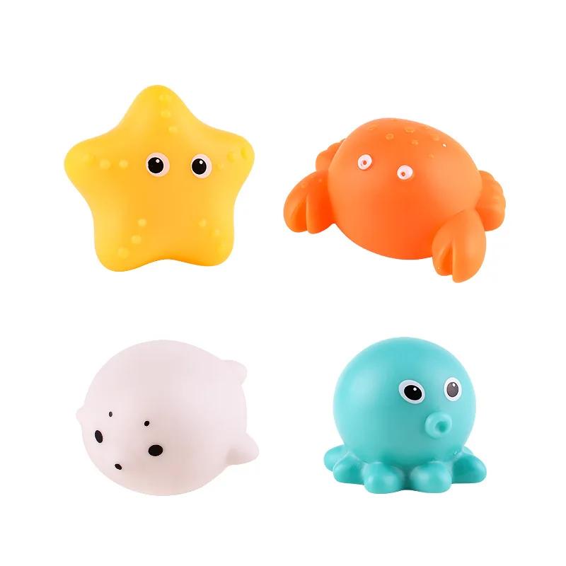 Cute Animals Bath Toy Swimming Water Led Light Up Toys Soft Rubber Float Induction Luminous Frogs For Kids Play Funny Gifts