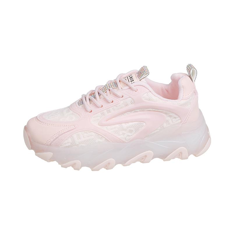 

Clear Transparent Ladies Shoes Pink Lace Up Low Women Footwear Mesh Breathable High on Platform Light Quality New in Autumn 35