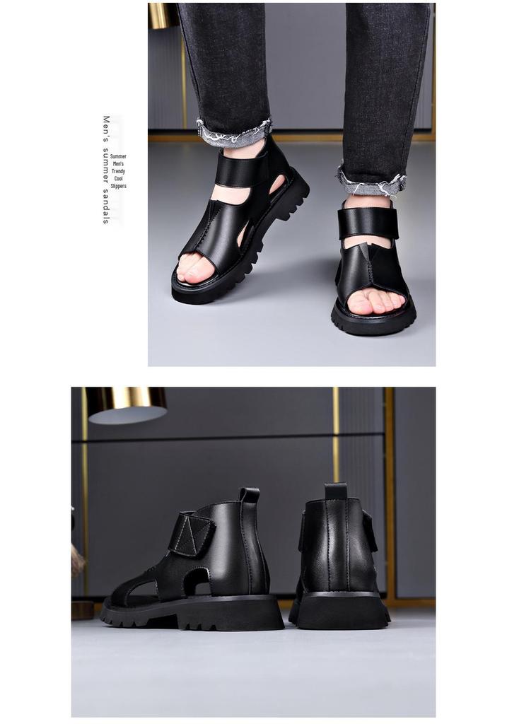 Men's Genuine Leather Roman-Style High-Top Sandals - Trendy, Comfortable, Soft Sole