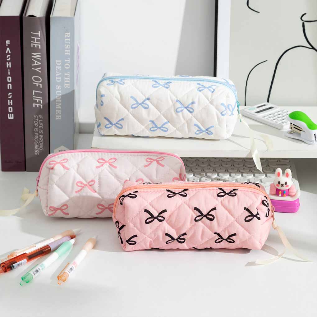 Lightweight Pencil Case Stationery Case Cosmetic Storage Bag Large Capacity Stationery Bag Pink Bow for Women (2078CM)