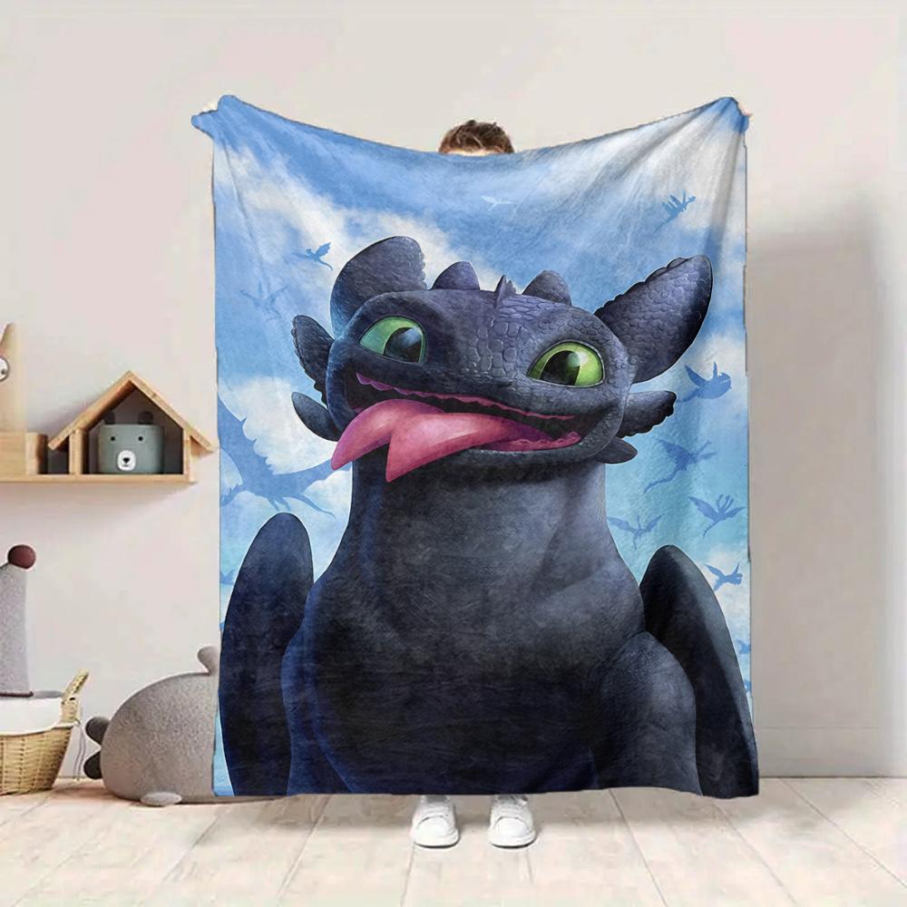 1Pc Cute Black Dragon Out Tongue Flannel Fleece Blanket Soft Warm Throw Blanket For Sofa Bed Couch Home Decor Travel Nap Blanket Xmas Gift Q1679