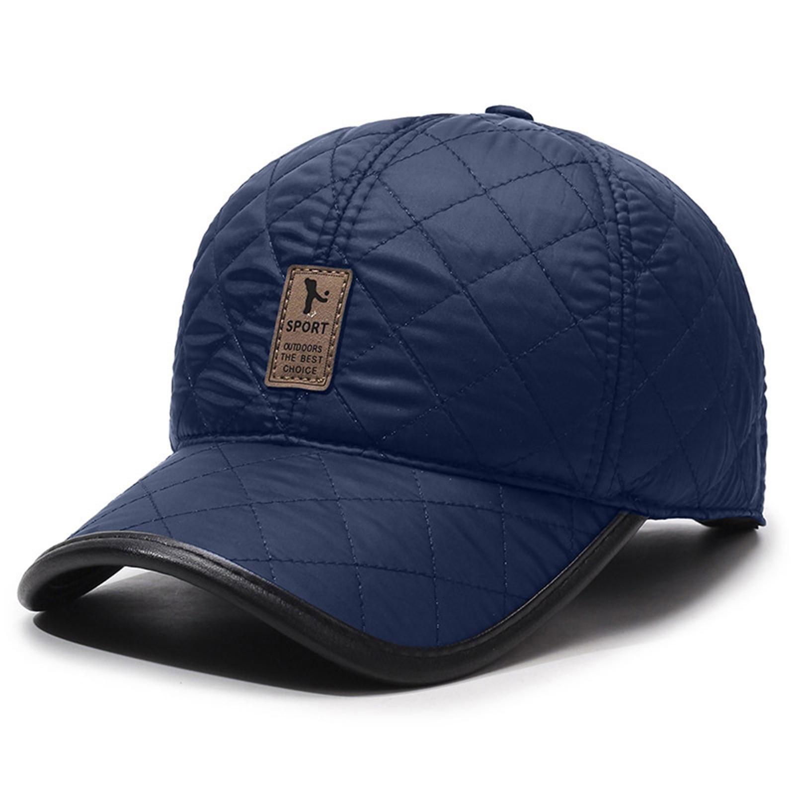 

Зимняя мужская шапка ПУ повседневная теплая толстая кепка бейсболка One Size тёмно-синий