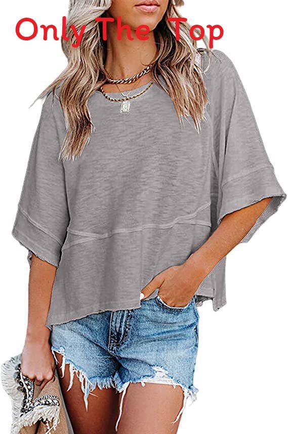 Casual Loose Fit T Shirt With Spliced Cotton Polyester Blend For Women