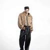 STREETRICH Pánské prošívané bundy Americký styl PU kůže Oboustranné Faux Fur Fleece Zesílené Jednobarevné Volné Pánské kabáty Trendy
