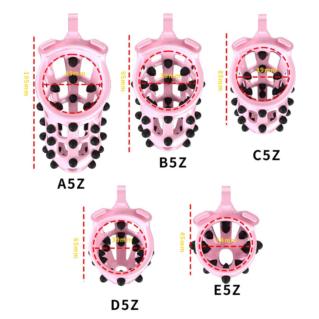 Pink Resin Chastity Lock Removable Silicone Spiked Cock Cages Device Adult Bondage Penis Ring for Men