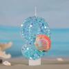 Ocean Mermaid Theme Cake Candles 0-9 Numbers Blue Cake Topper with Sequins Girls Birthday Party Cake Decoration Supplies Boys