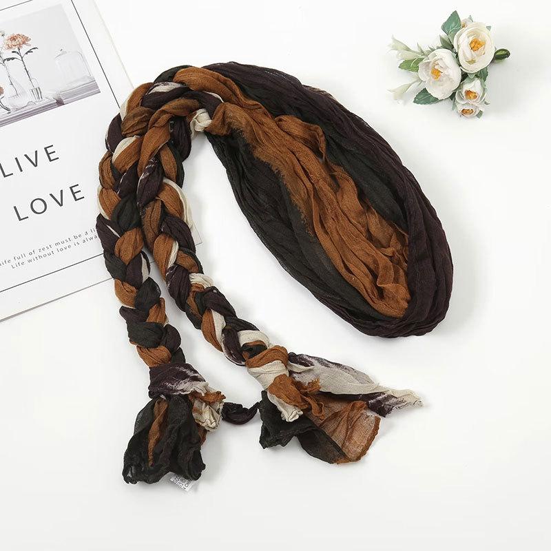 Women's Pliced Wrinkled Braided Scarf Versatile Sunshade and Sunscreen Scarf Travel Photography Scarf