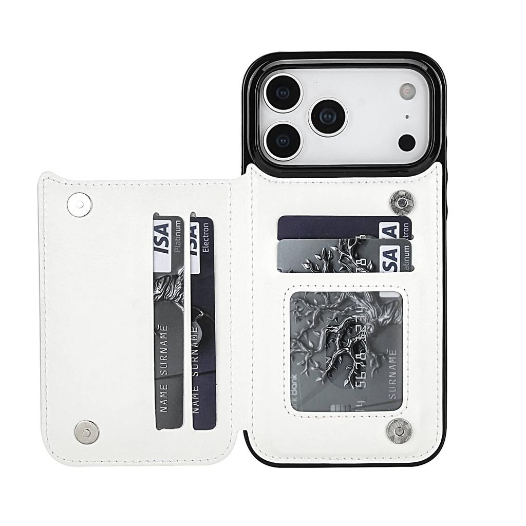 For iPhone 17/Air/17 Pro/17 Pro Max Wallet Case With Card Holder,PU Faux Leather Kickstand Card Slots Case,Double Magnetic Clasp