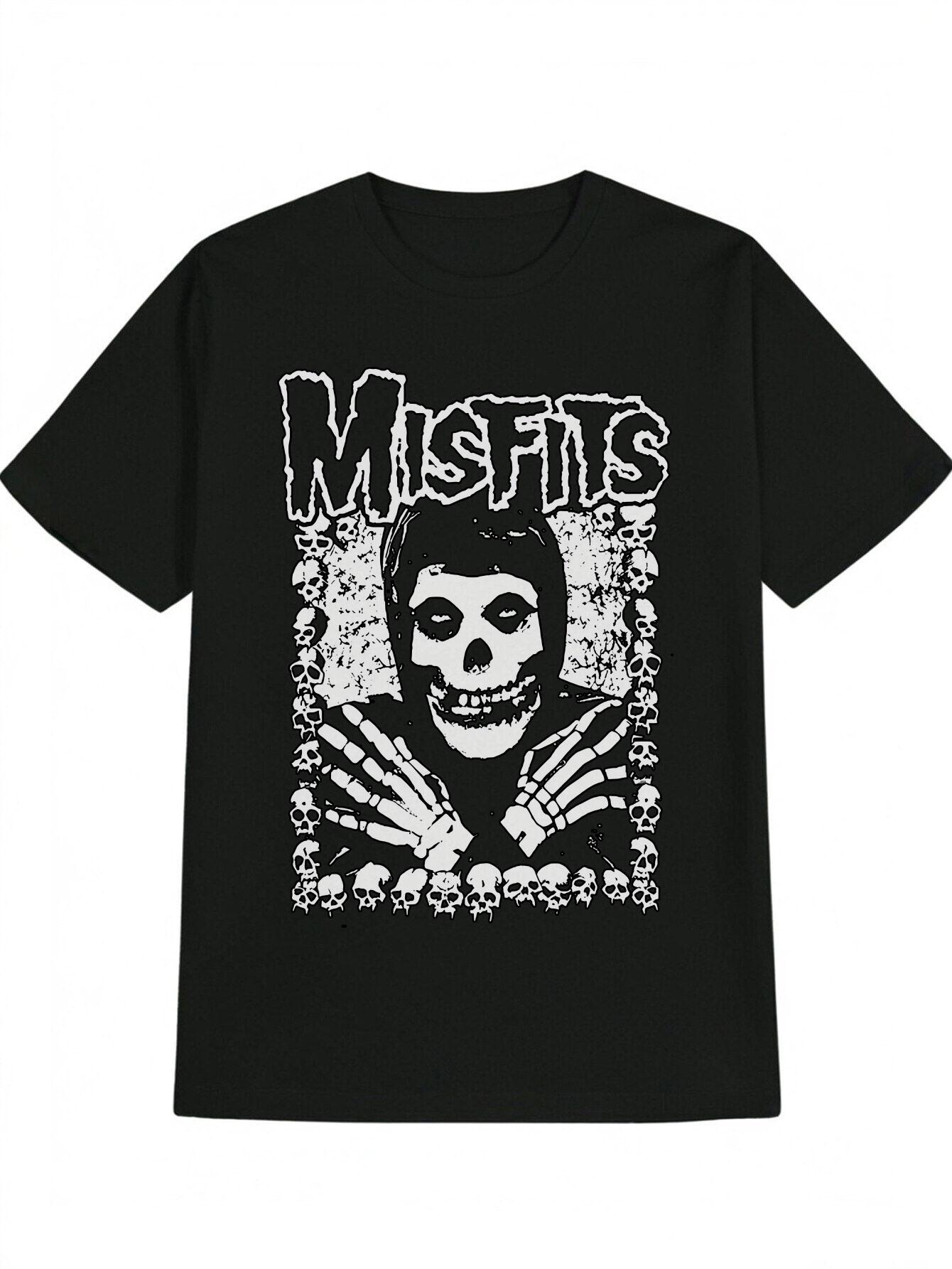 Casual Skull Graphic T-shirt - Black with White Skeleton Design XXL