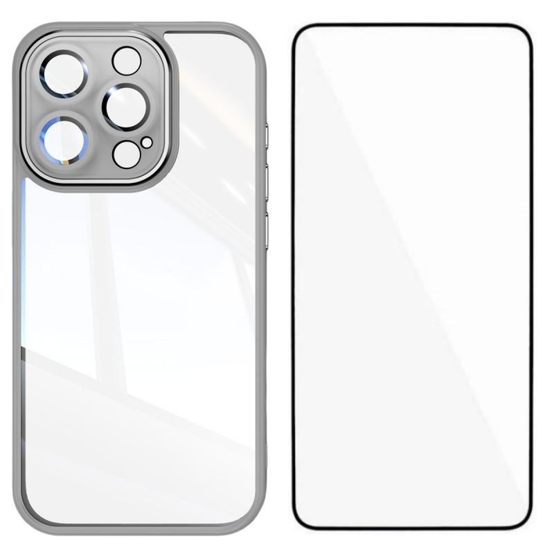 For iPhone 13 Pro Max 6.7 inch TPU Case WANLONFENG Shockproof Clear Phone Cover with Tempered Glass Film