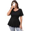 Women's New Black Round Neck Short Sleeve Bow Lace Up Top