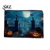 Spill Proof Stationery Holder Storage Bag, with Halloween Pumpkin Ghost Print, Smooth Themed Travel Bag Zipper Canvas Makeup for Cosmetic Organizer