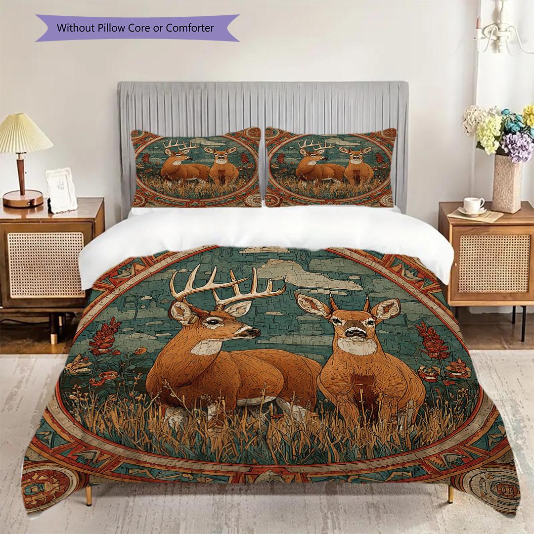 

Deer Pattern Bedding Quilt Set Quilt Cover Pillowcase Home Decoration Birthday Gift (1 * duvet cover + 2 * pillowcase, without core) 135x200cm