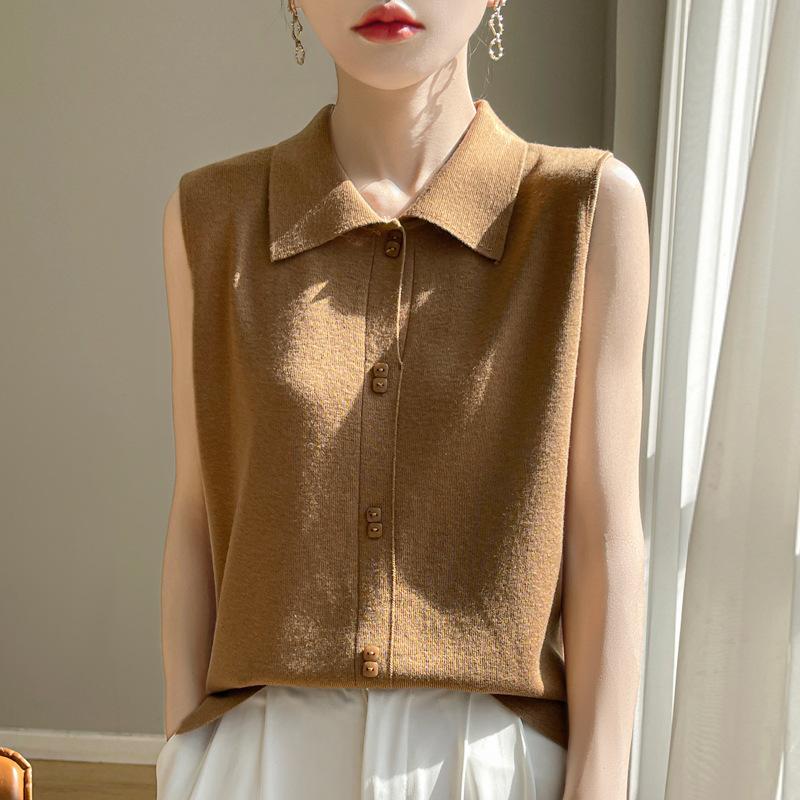 

INDFS Женская Мода Повседневные Осенне-Зимние Однотонные С Принтом Без Рукавов Свитеры с Воротником ПОЛО M хаки