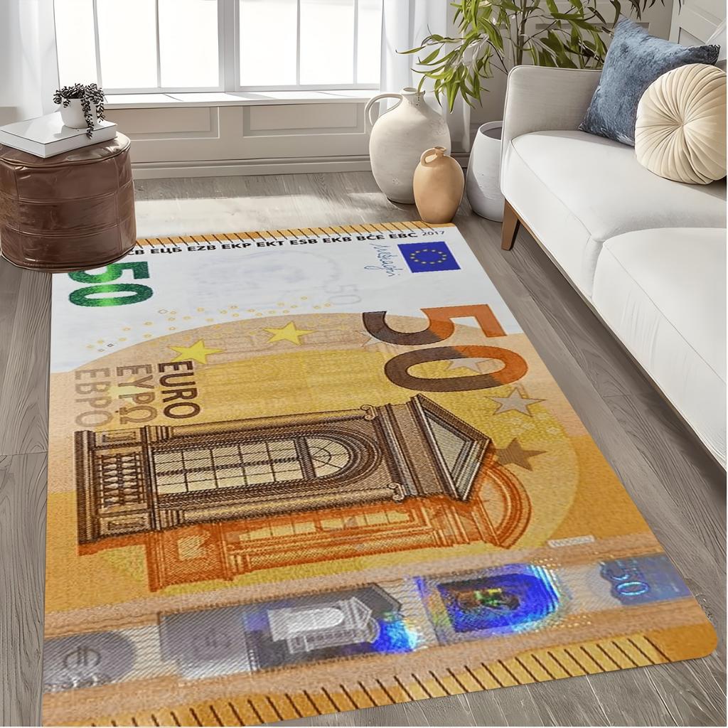 Living Room & Hallway Runner Rug 50 Euro Banknote Theme Carpet Non-Slip Soft Easy Clean Durable Trendy Funny  Home Decor Mat