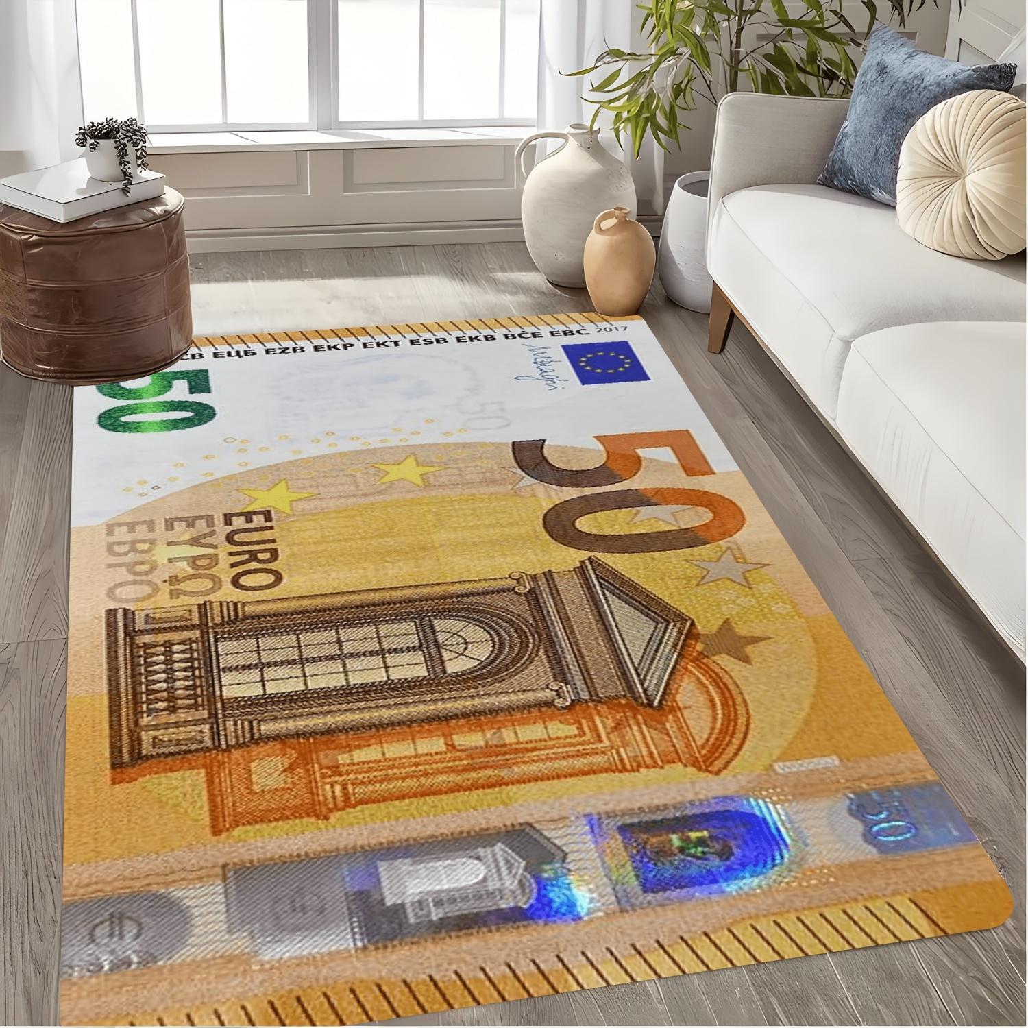 

Living Room & Hallway Runner Rug 50 Euro Banknote Theme Carpet Non-Slip Soft Easy Clean Durable Trendy Funny Home Decor Mat 40X60cm
