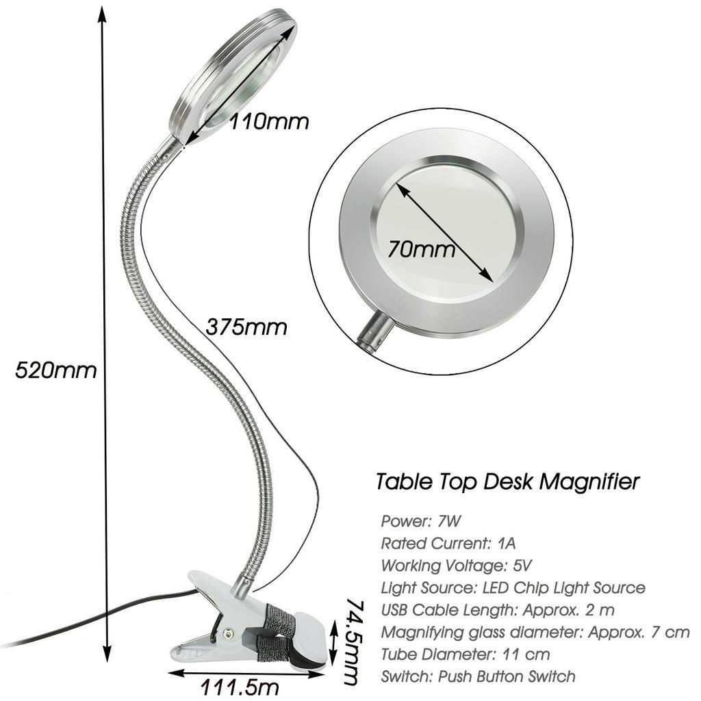7W USB Reading Table Light 8X Magnifier Glass LED Desk Lamp Eye Protection Tooth Beauty Makeup Tattoo Light Clip-on Bendable