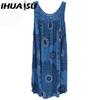 IHUASU Women's Fashion Summer Spring Solid Color Print Sleeveless O-Neck High Waist Casual Dresses