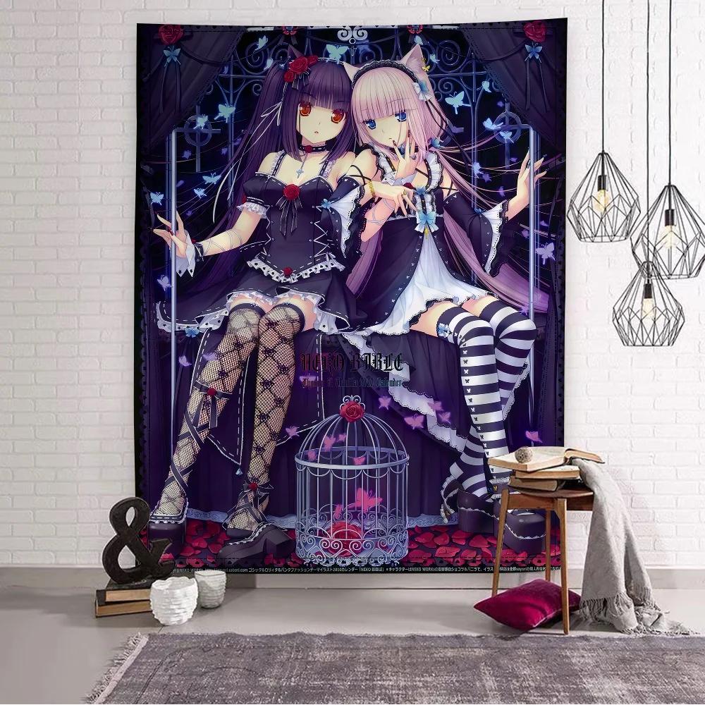 VIKAMA Nekopara Anime Cat Girl Maid Tapestry Harem Design Kawaii Bedroom Wall Decor Ideal for Photo Backdrops And Room Styling 74x94cm(29x37in)