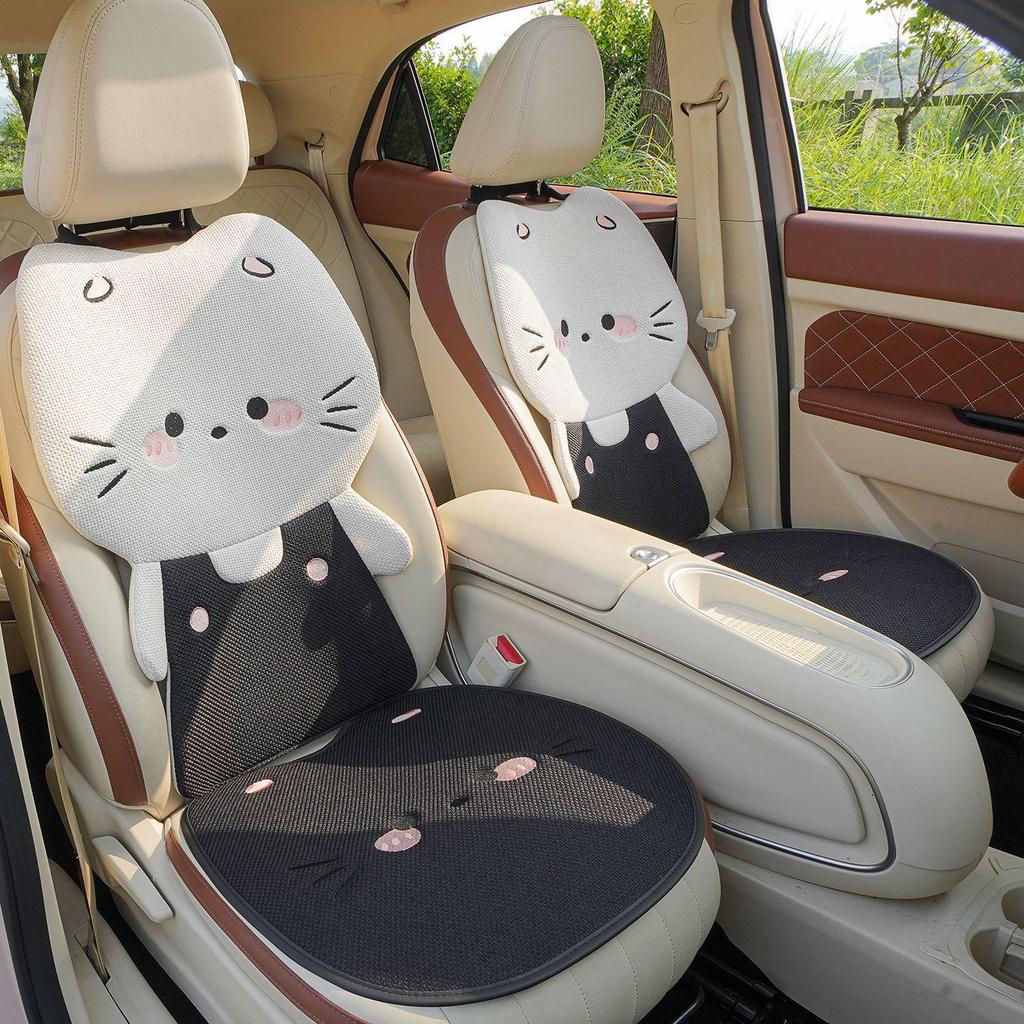 Leinen-Autositzkissen mit 3D-Kätzchenmotiv: Belüfteter, atmungsaktiver, kühler und hübscher Universal-Hut für Damen – perfekt für alle Jahreszeiten