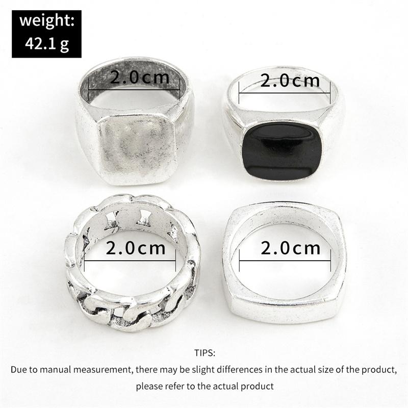 Juego de 4 anillos de metal vintage para hombre, estilo punk, estilo hip hop