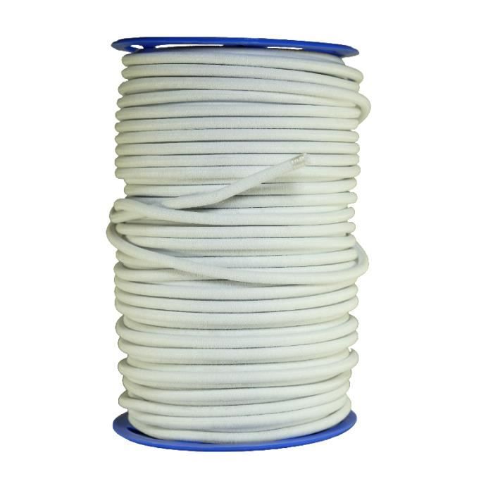 Sandow élastique BLANC professionnel 9mm (Rouleau de 25 mètres) - Anti-UV - Très résistant