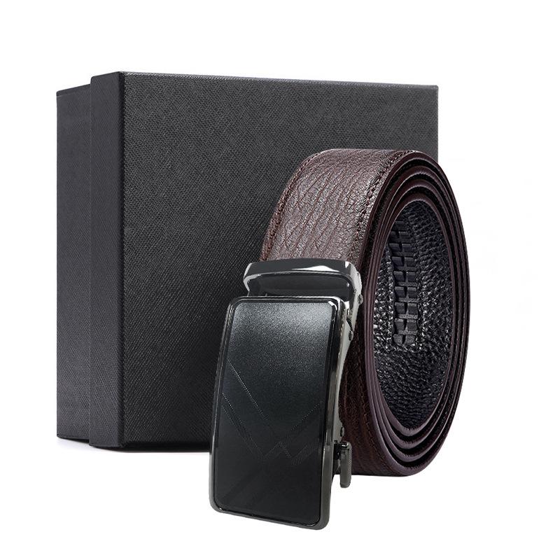 Business brauner Wasserwellen-Gürtel Geschenkbox erste Schicht Rindsleder Legierungs-Schnallenkopf Geschenk High-End Automatik-Schnallen-Set