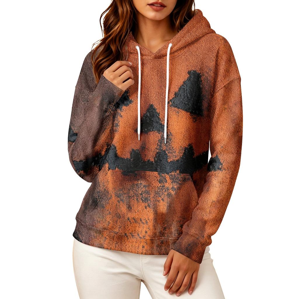 Women's Long Sleeve Halloween Printed Hoodie for Festive Party Wear