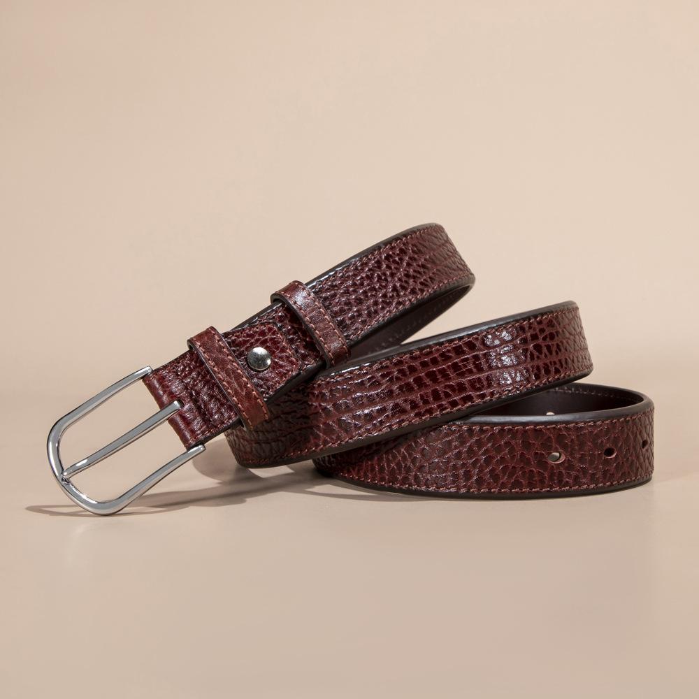 

Мужской ремень первого слоя в стиле ретро, кожаный ремень первого слоя с пряжкой из коровьей кожи 110cm-130cm тёмно-рыжий