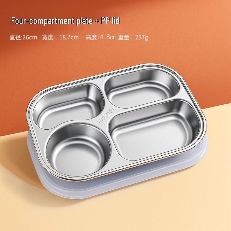 316 Stainless Steel 4-Compartment Meal Tray with Lid