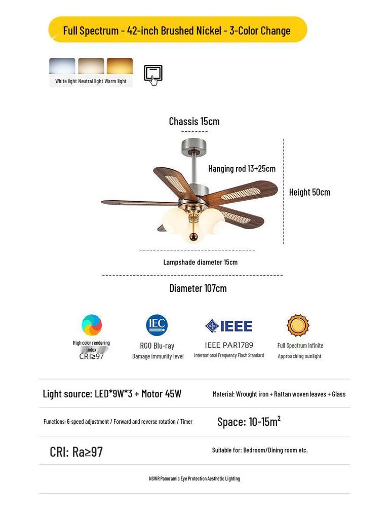 2026 Retro Ceiling Fan Light: Inverter Straight Blade for Living, Bedroom & Dining Rooms