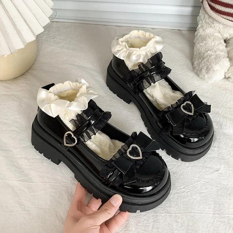Fashion Shoes for Women 2025 New Summer High Quality PU Mary Jane Shoes Round Toe Medium Heel Bow Knot One-Word Buckle Women's Shoes