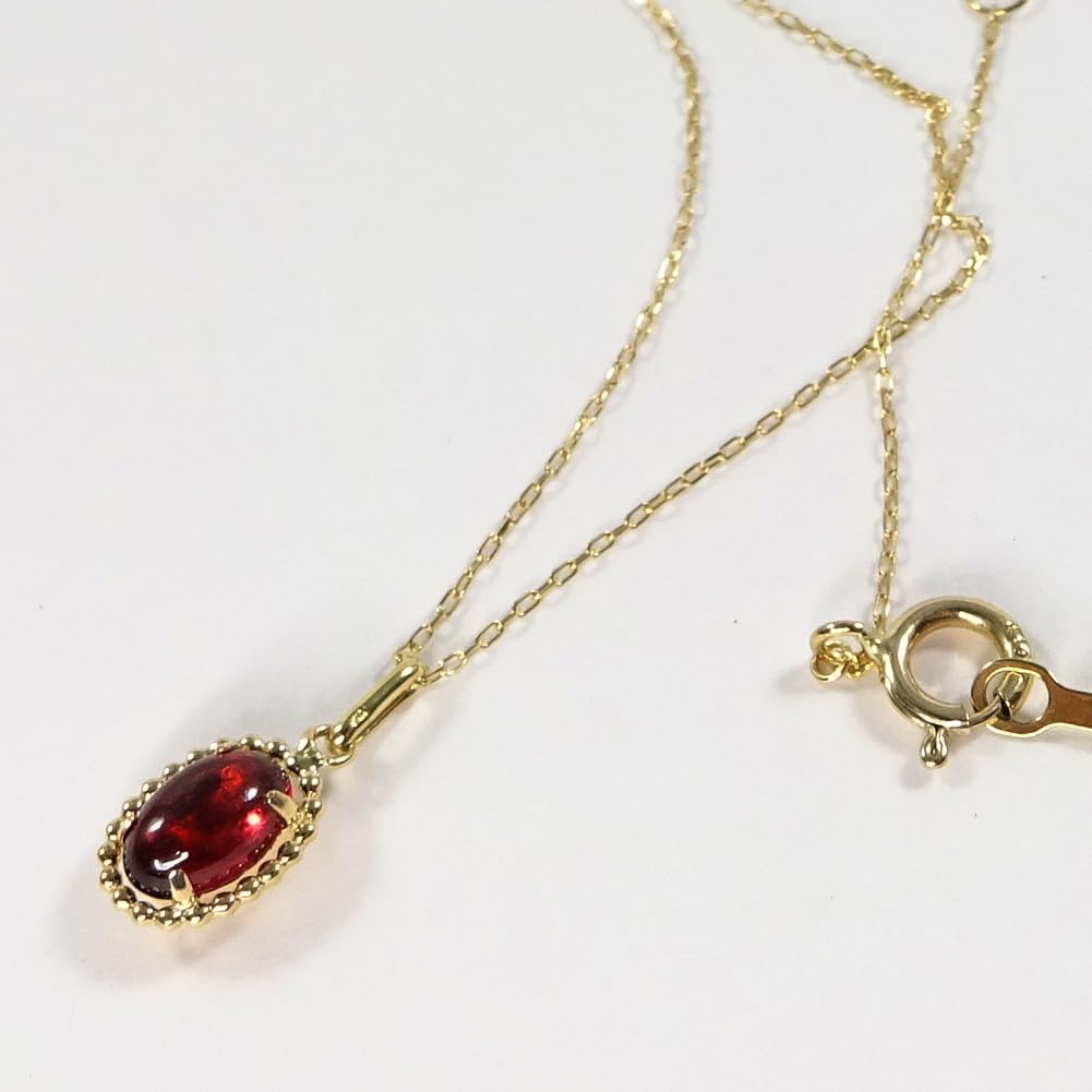 and My Jewelry 10K Yellow Gold Garnet Pendant Oval Cabochon Cut 3017 [Your Box] Necklace, "January Birthstone"