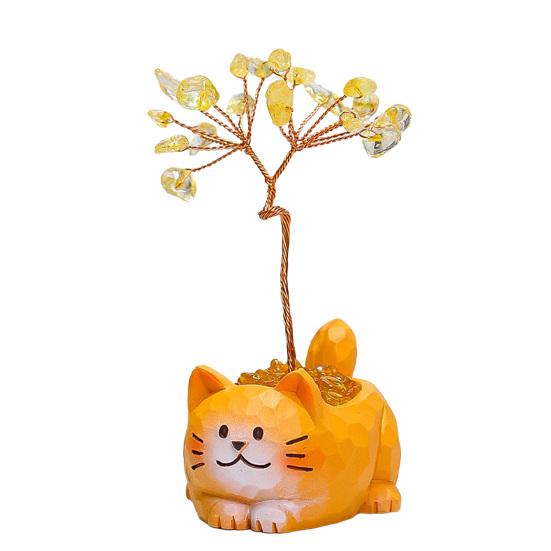 

Small Faux Crystals Tree Mini Money Tree with Cartoon Animal Pot Handmade Copper Wire Feng Shui Ornament for Home Office Desktop B