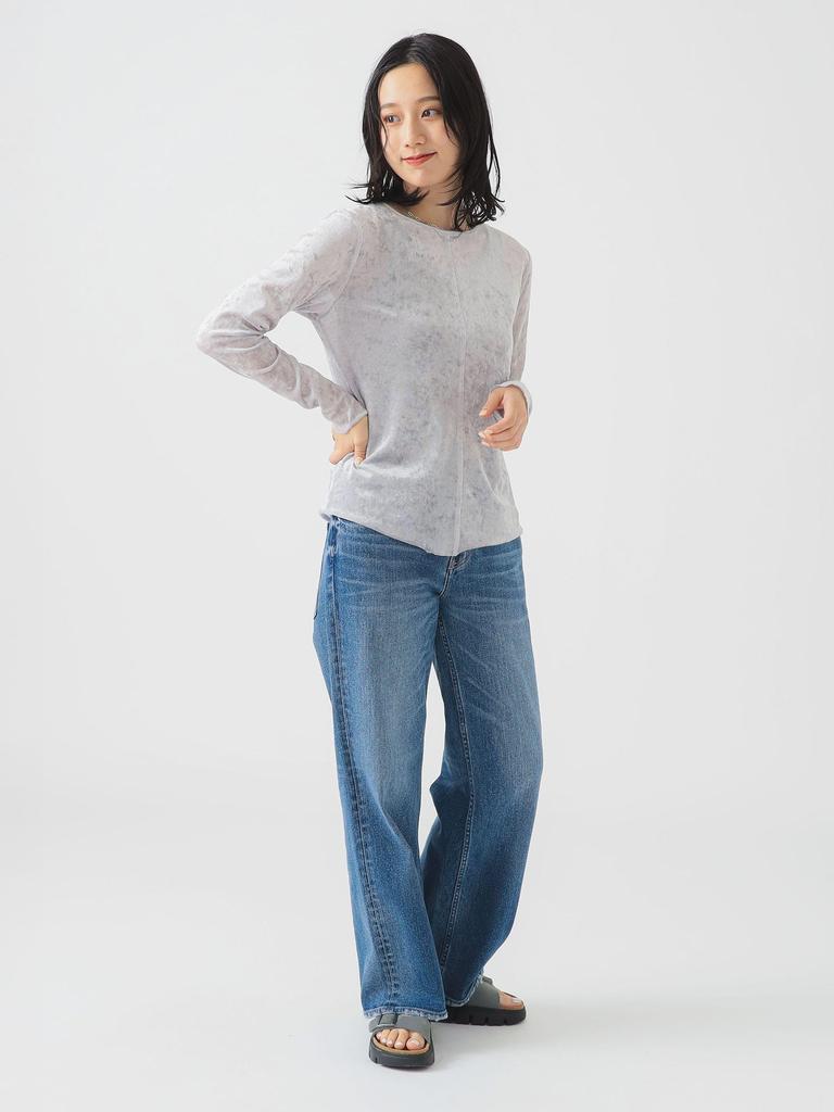 B:MING LIFE STORE by BEAMS Women's Long Sleeve Sheer Velvet T-Shirt, ICE_GREY, One Size