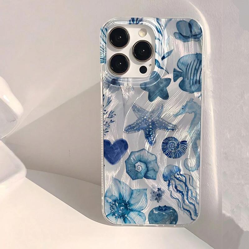 Coque de téléphone portable Élément Océan Bleu pour Samsung A16 A55 5G A35 A15 A34 S25 S24 S23 FE Plus S22 S21 Ultra Housse Texture Chiffon For Samsung A16 5G