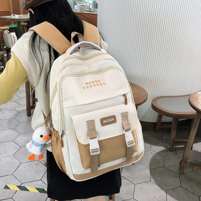 New high-value backpack, light and cute, large-capacity contrasting color and simple student backpack for junior high school and high school students