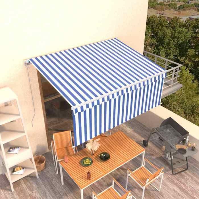 Exclusive House - Manual Retractable Awning with Blind 3x2.5 M Blue and White