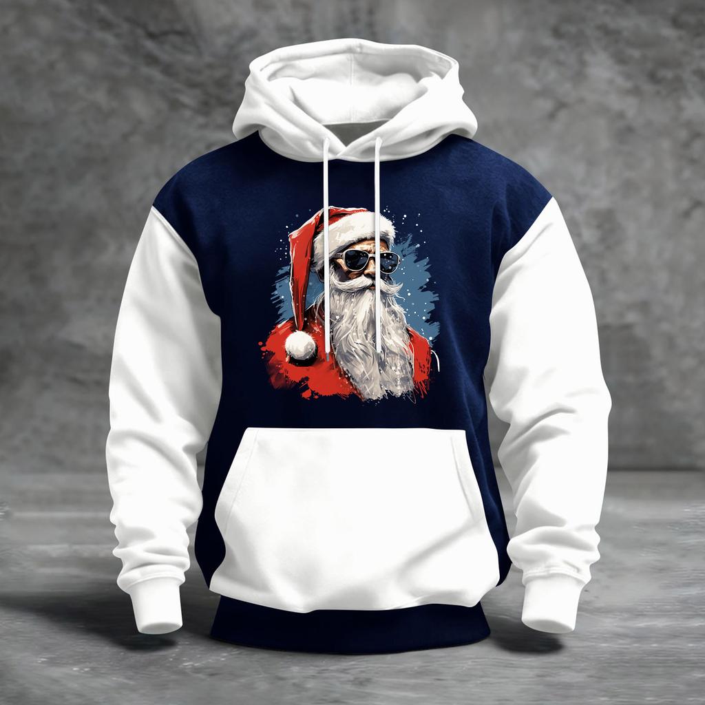 Men's Christmas Print Color Block Hooded Casual Sports Comfort Sweatshirt