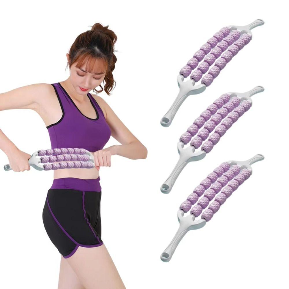 Portable Three-row Yoga Massage Stick Curved Non Slip Fascia Stick Massage Roller for Training Muscle Relaxation Body