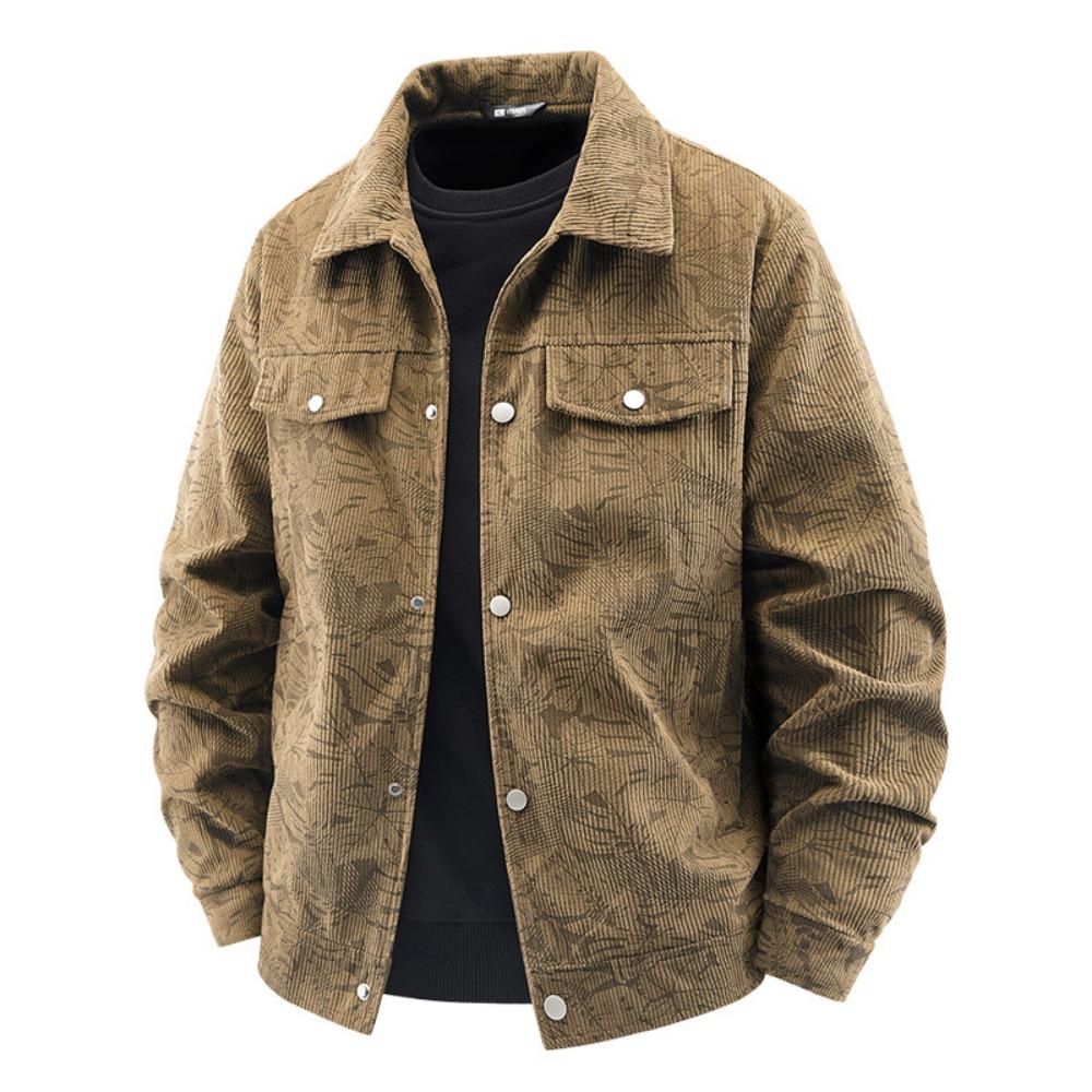 Autumn and Winter Men s Corduroy Lapel Printed Jacket 2026 Men s New American Retro Brand Loose and Handsome Multi-pocket Cargo Jacket M кофейный