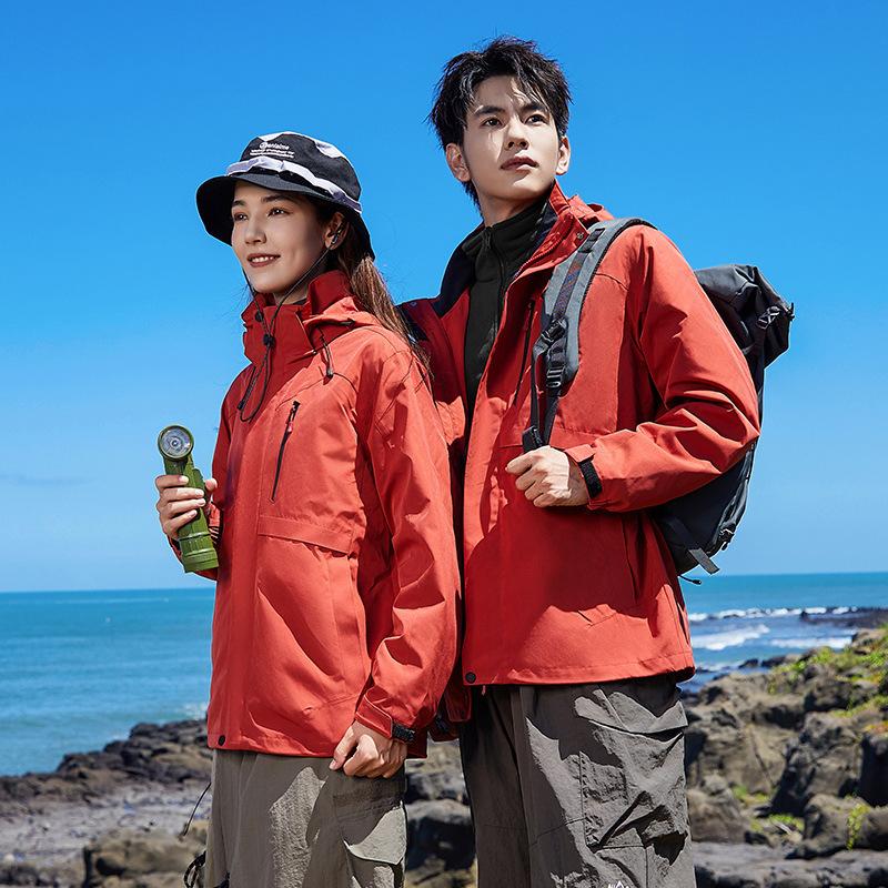 24 New Jacket Men's Three-in-one Jacket Women's Outdoor Waterproof Hiking Warm Jacket Mountaineering Suit