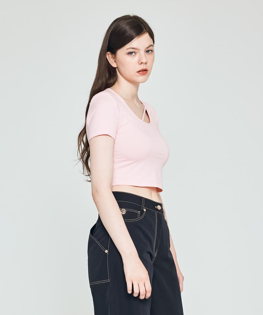 DEPASION Silket Crop Short Sleeve T-Shirt (Baby Pink)