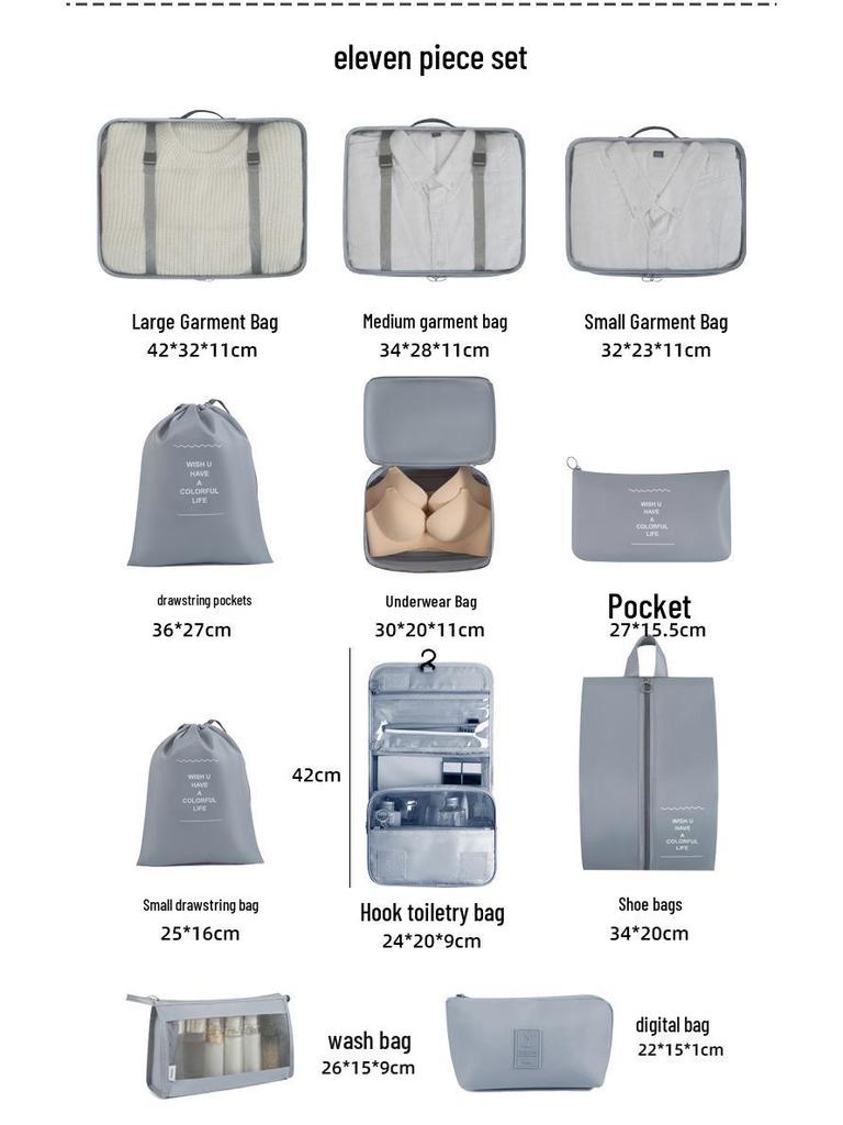 Eight-Piece Waterproof Travel Storage Bag Set for Business Trips - Large Capacity