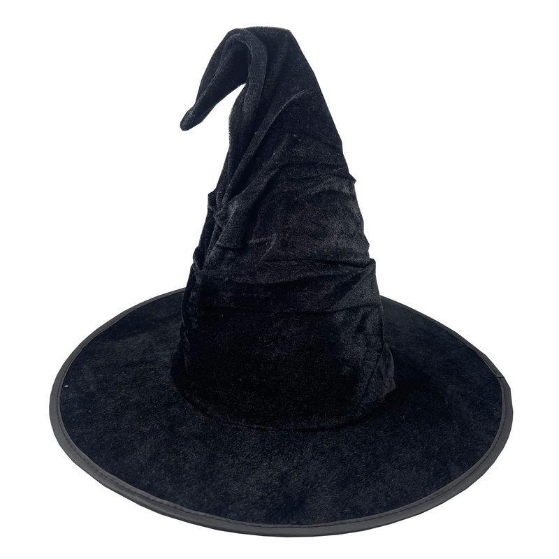 Black Velvet Pleated Witch Hat for Halloween Costume Accessories