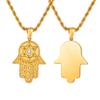 Hamsa Hand Star of David Necklace 18K Gold Plated Stainless Steel Protection Amulet Cubic Zirconia Pendant for Women