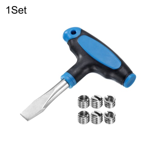 uxcell 12mm T-Handle Flat Head Screwdriver with 9 1/4" to 3/8" Interchangeable Camera Screws for Quick Release Plates, Camera Tripods, Monopods, Blue