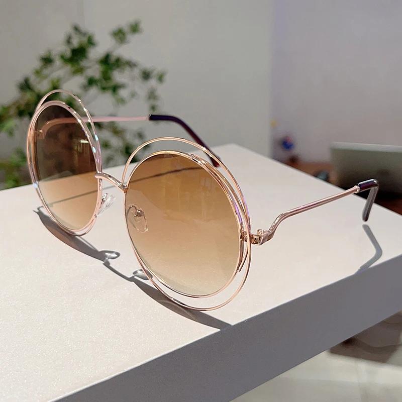 

KAMMPT Большие круглые солнцезащитные очки женские стильные зеркальные уличные солнцезащитные очки модные роскошный бренд дизайнерские градиентные повседневные оттенки golden