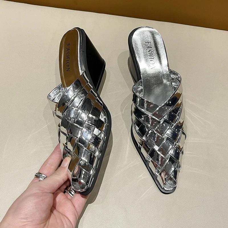 Fashion Summer Women Slippers Pointed Toe Slip On Ladies Shoes Fashion Lightweight Weave Slippers Platform Wedge Sandals Slides Women